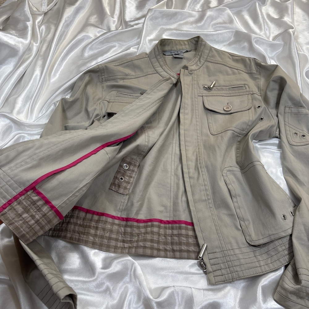 y2k Mac & Jac Utility Jacket Tan Good Grommet Multi Pocket Zip Up Cotton Size 8 - Picture 5 of 6